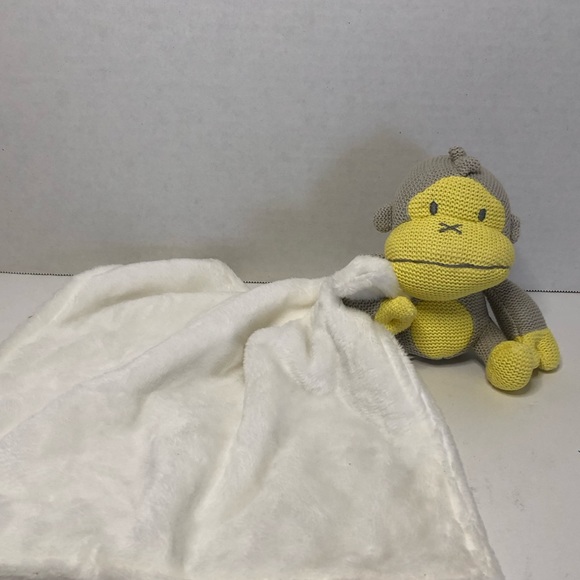 Baby Bum Knitted Monkey Yellow Grey Lovey Security Blanket Plush 14 x 13 - Picture 2 of 4